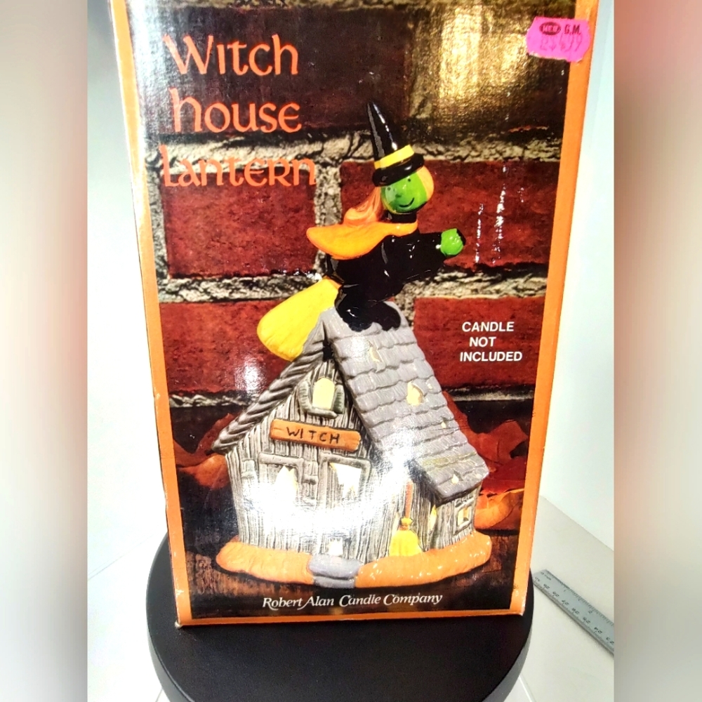 Vintage Robert Allen Candle Co Ceramic Witch On House Candle Holder Halloween